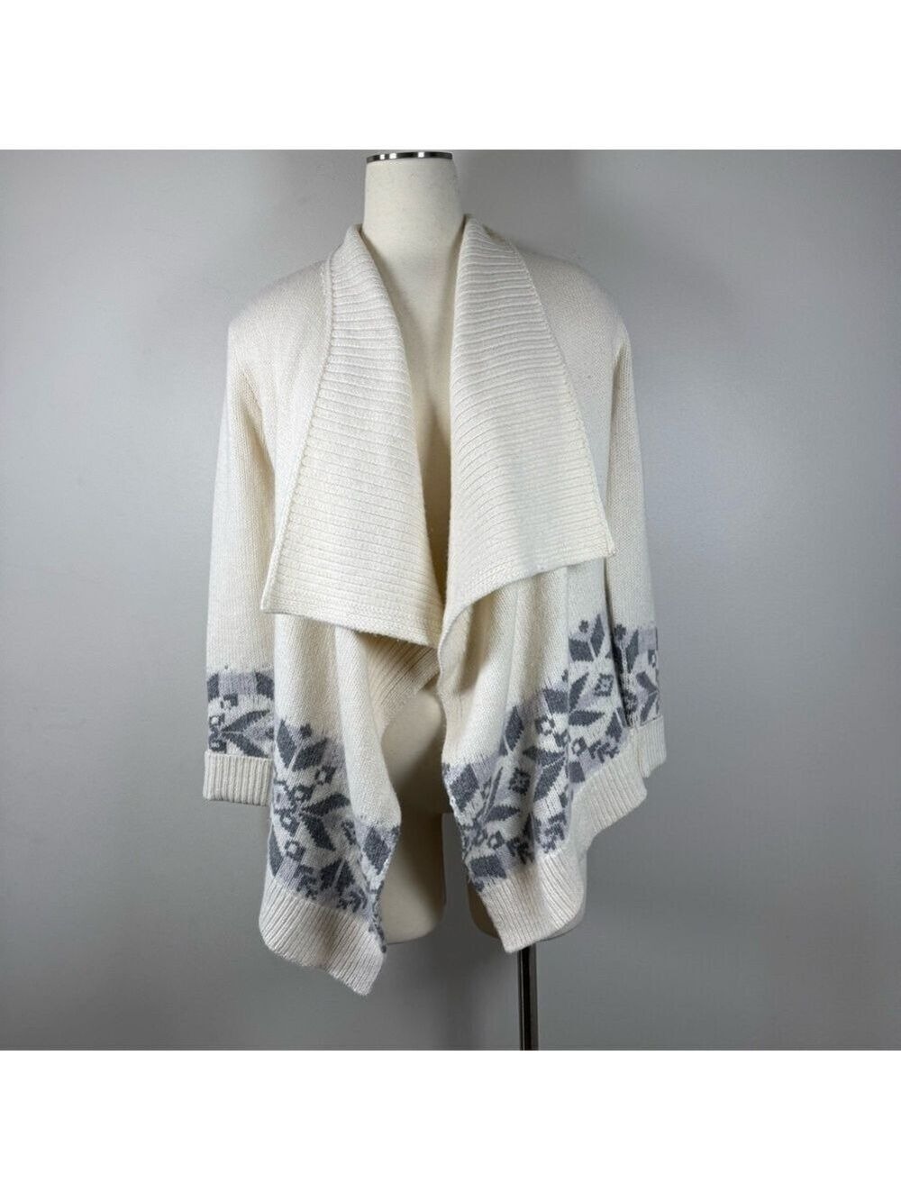 Lauren Ralph Lauren Cream
Gray Fair Isle Open Cardigan  wool blend fit Small -XS